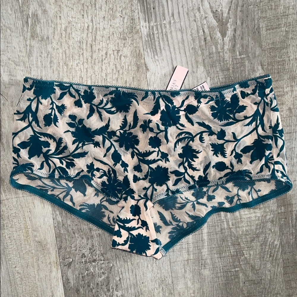 Victoria's Secret NWT  velvet teal and cream Panties shortie size small